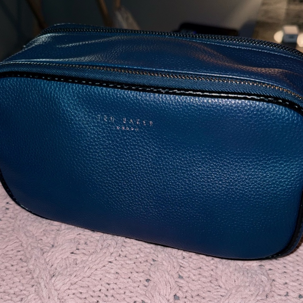Ted Baker Navy Leather Toiletry Bag